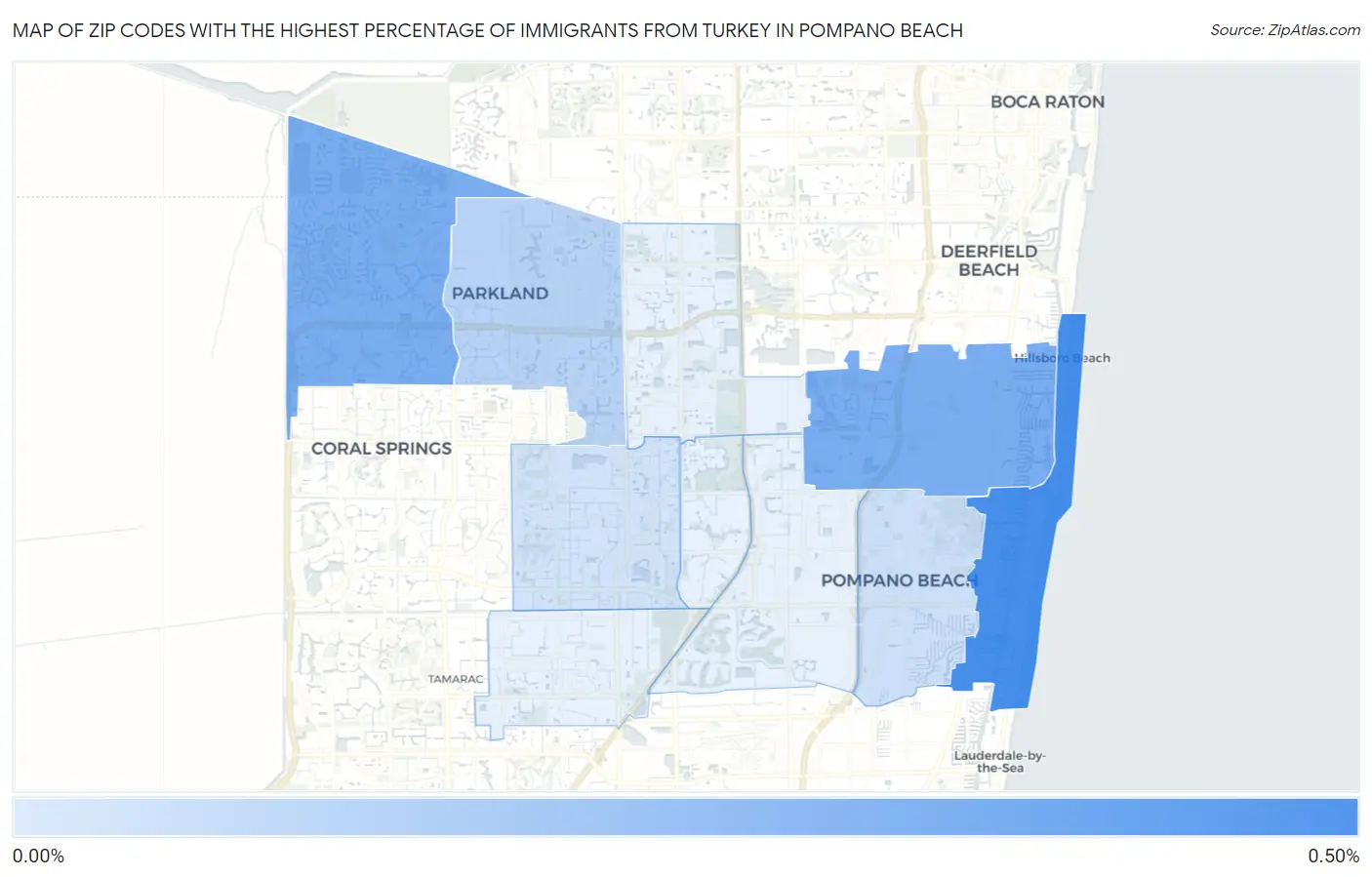 Zip Codes with the Highest Percentage of Immigrants from Turkey in Pompano Beach Map