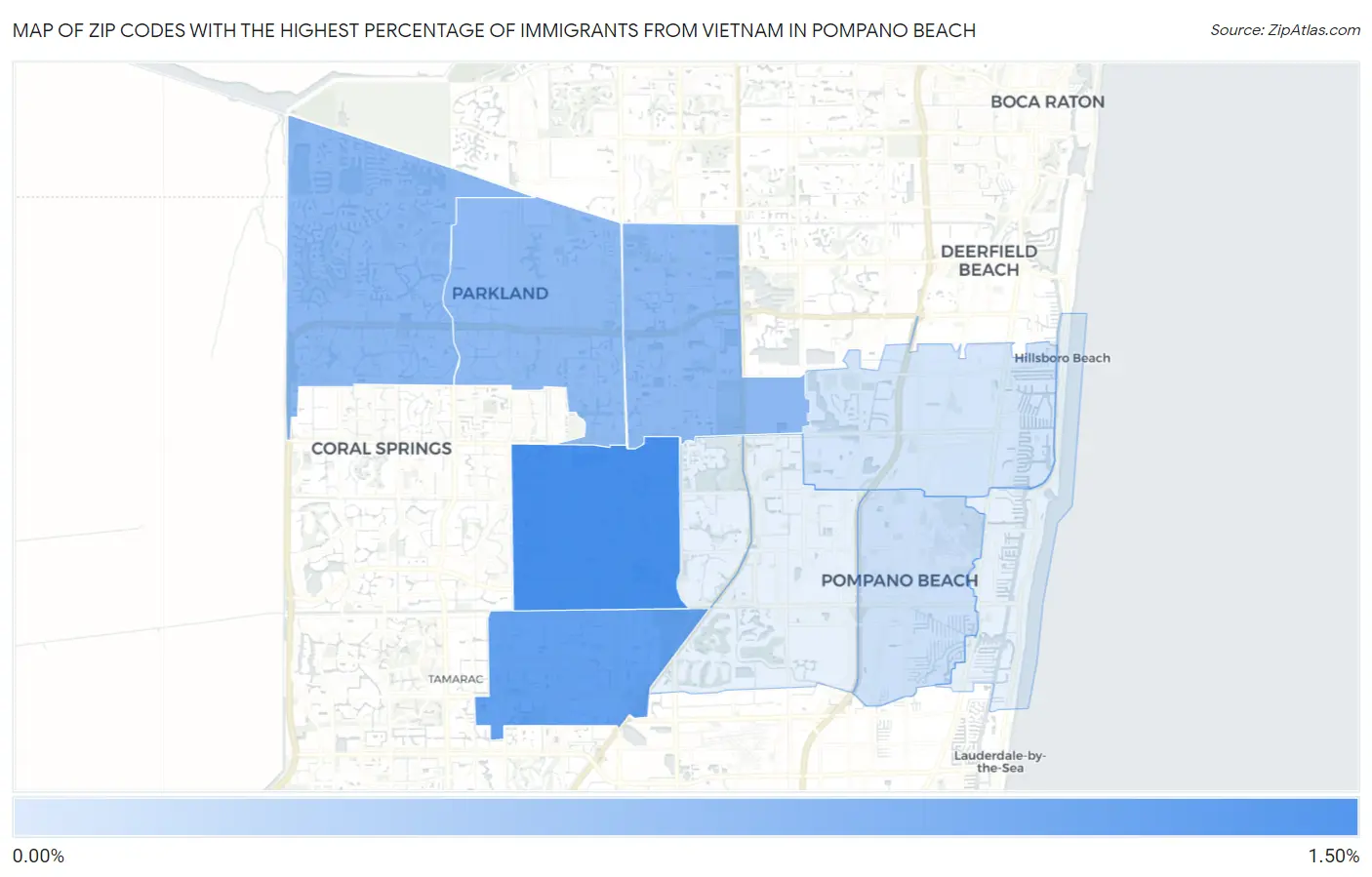 Zip Codes with the Highest Percentage of Immigrants from Vietnam in Pompano Beach Map