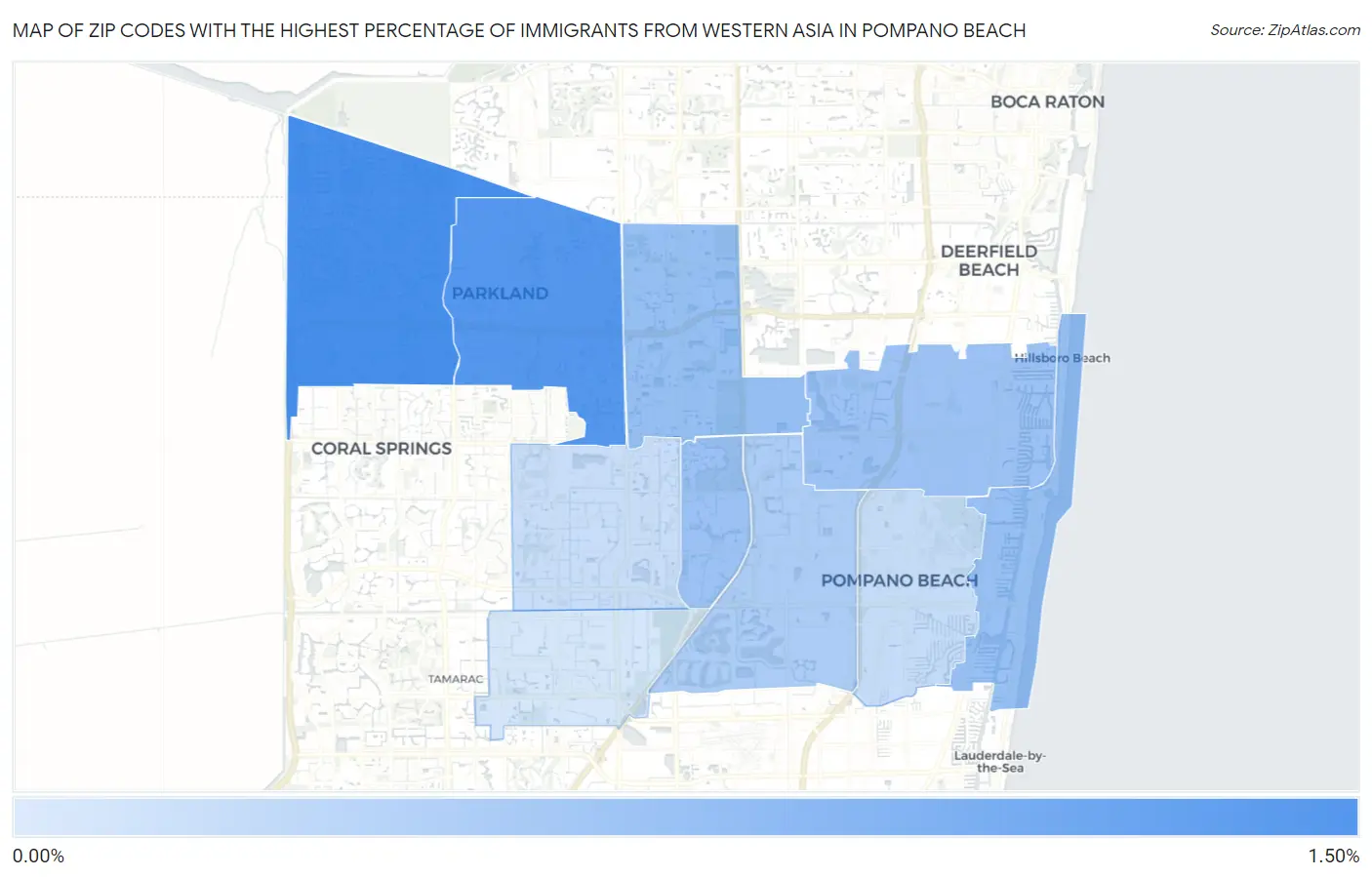 Zip Codes with the Highest Percentage of Immigrants from Western Asia in Pompano Beach Map