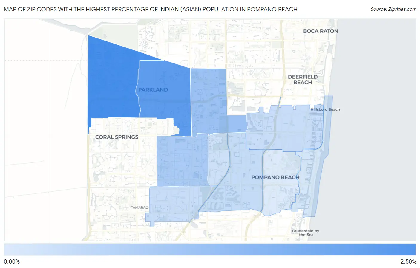 Zip Codes with the Highest Percentage of Indian (Asian) Population in Pompano Beach Map