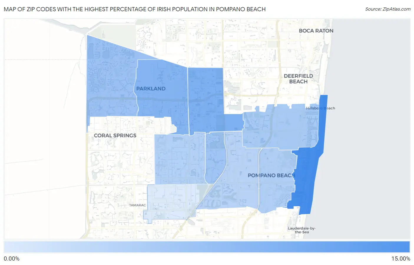 Zip Codes with the Highest Percentage of Irish Population in Pompano Beach Map