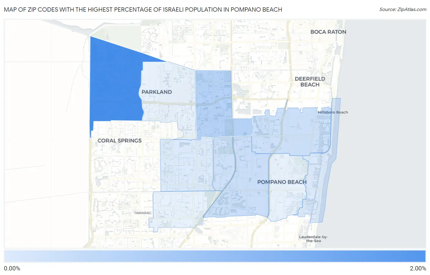 Zip Codes with the Highest Percentage of Israeli Population in Pompano Beach Map