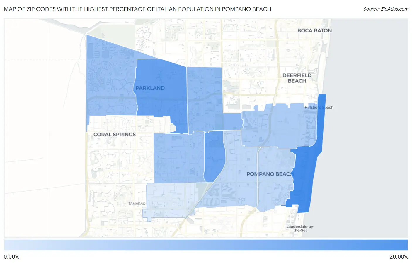 Zip Codes with the Highest Percentage of Italian Population in Pompano Beach Map
