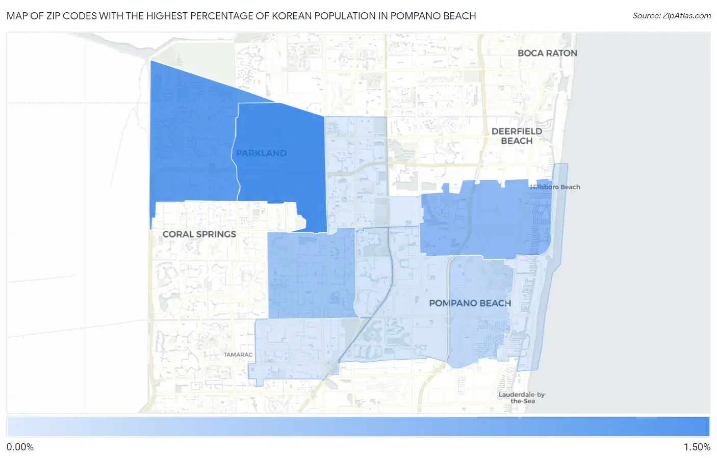 Zip Codes with the Highest Percentage of Korean Population in Pompano Beach Map