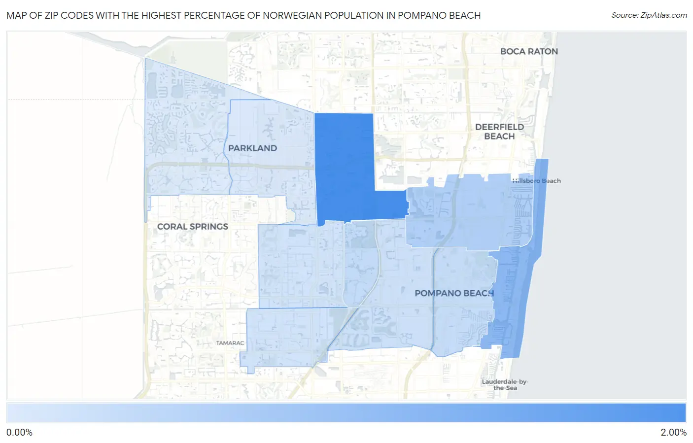 Zip Codes with the Highest Percentage of Norwegian Population in Pompano Beach Map
