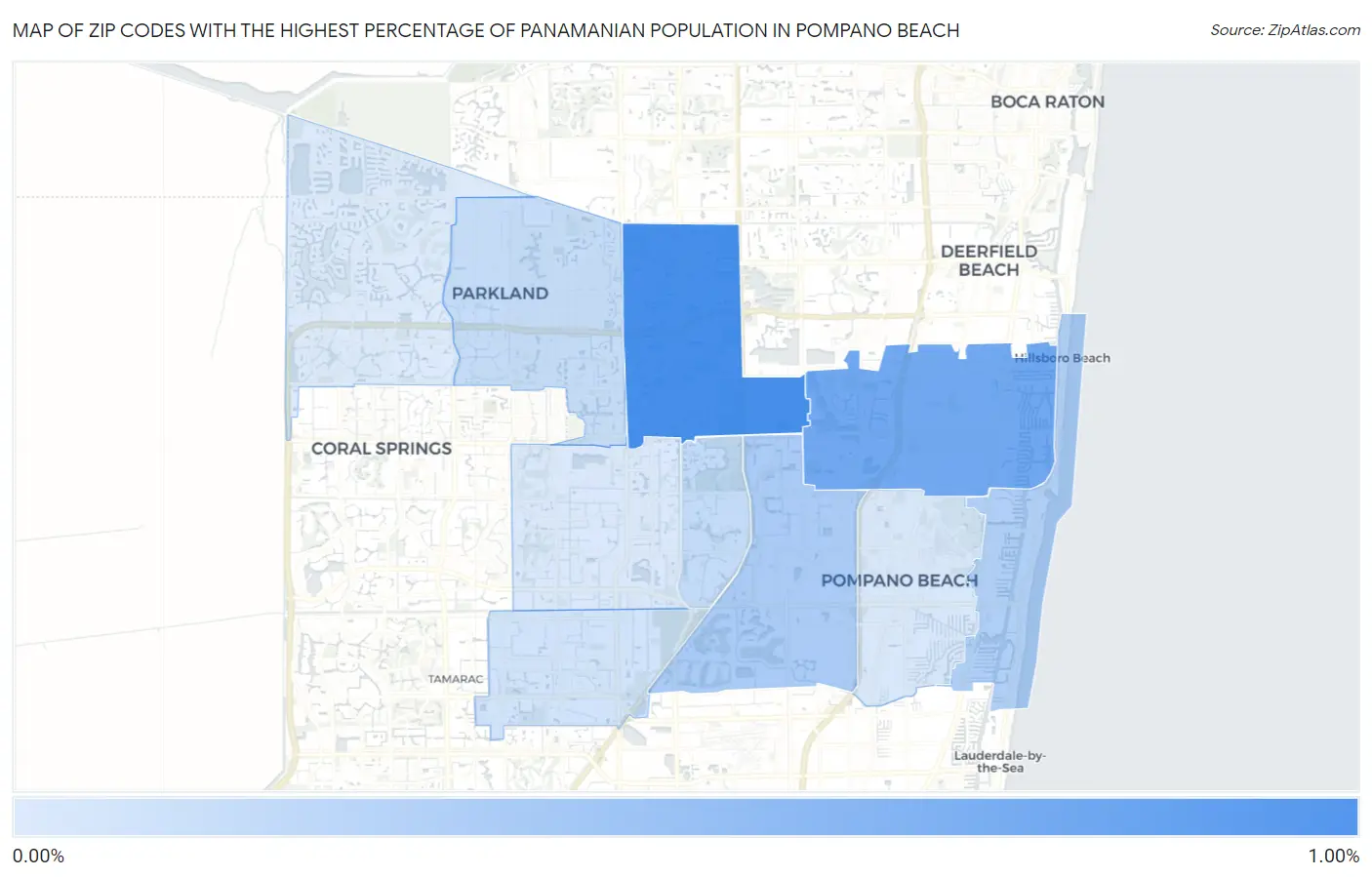Zip Codes with the Highest Percentage of Panamanian Population in Pompano Beach Map