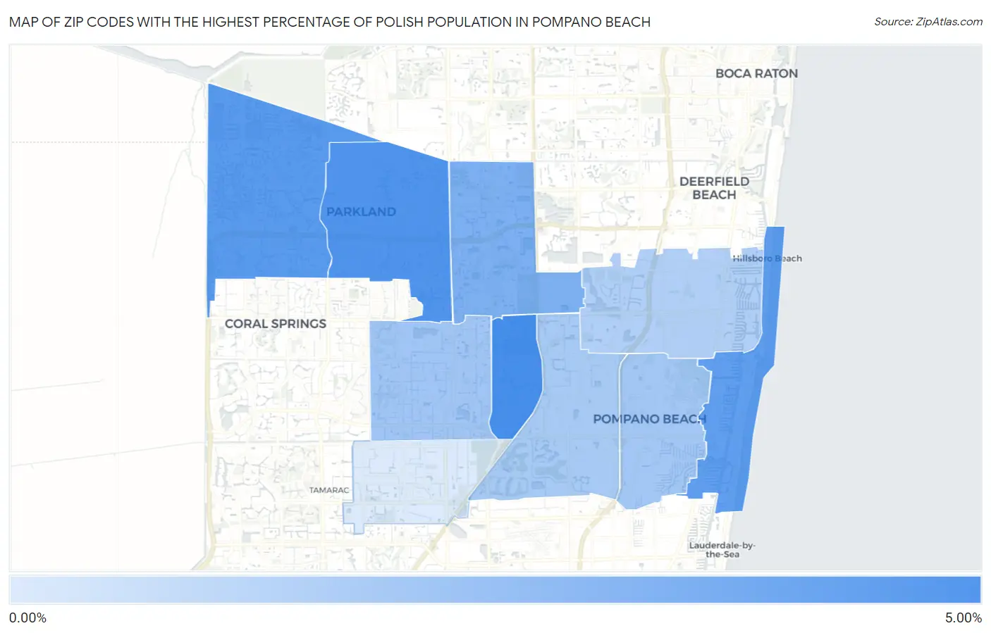 Zip Codes with the Highest Percentage of Polish Population in Pompano Beach Map