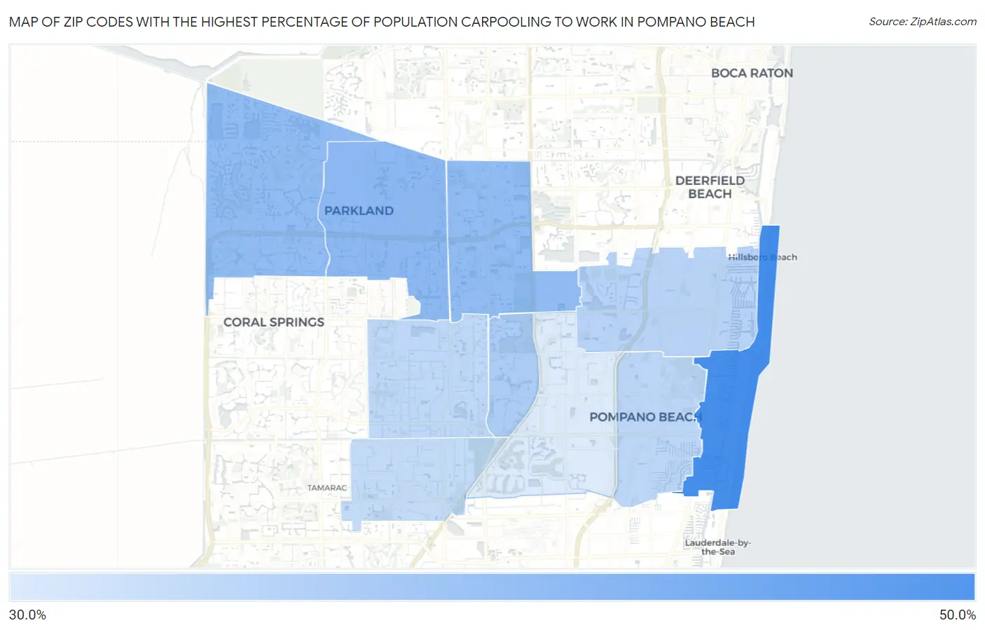 Zip Codes with the Highest Percentage of Population Carpooling to Work in Pompano Beach Map