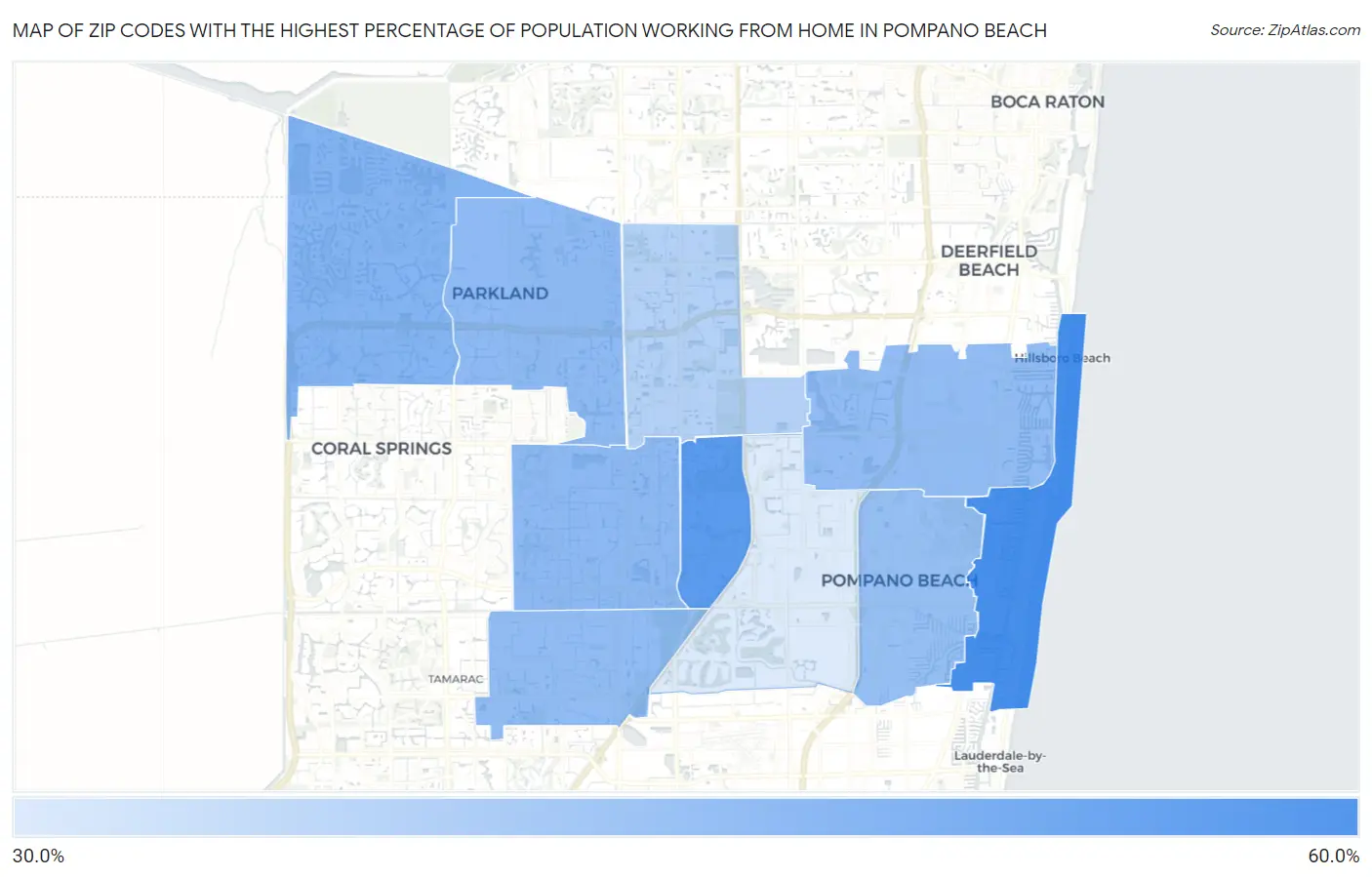 Zip Codes with the Highest Percentage of Population Working from Home in Pompano Beach Map