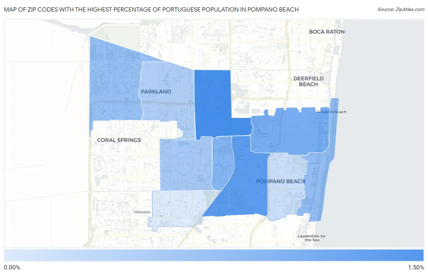 Zip Codes with the Highest Percentage of Portuguese Population in Pompano Beach Map