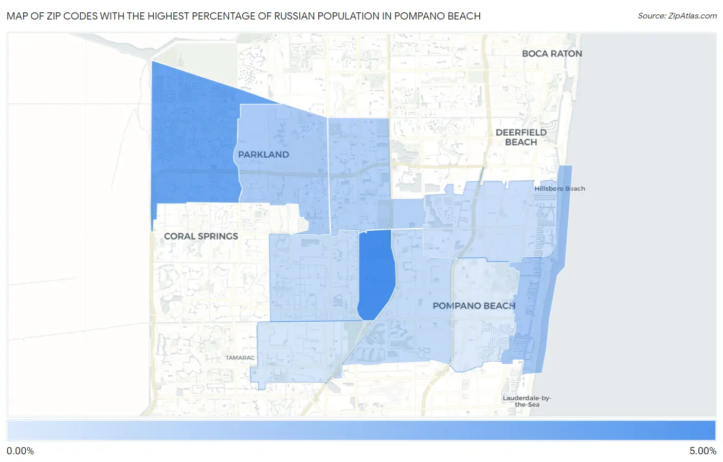 Zip Codes with the Highest Percentage of Russian Population in Pompano Beach Map