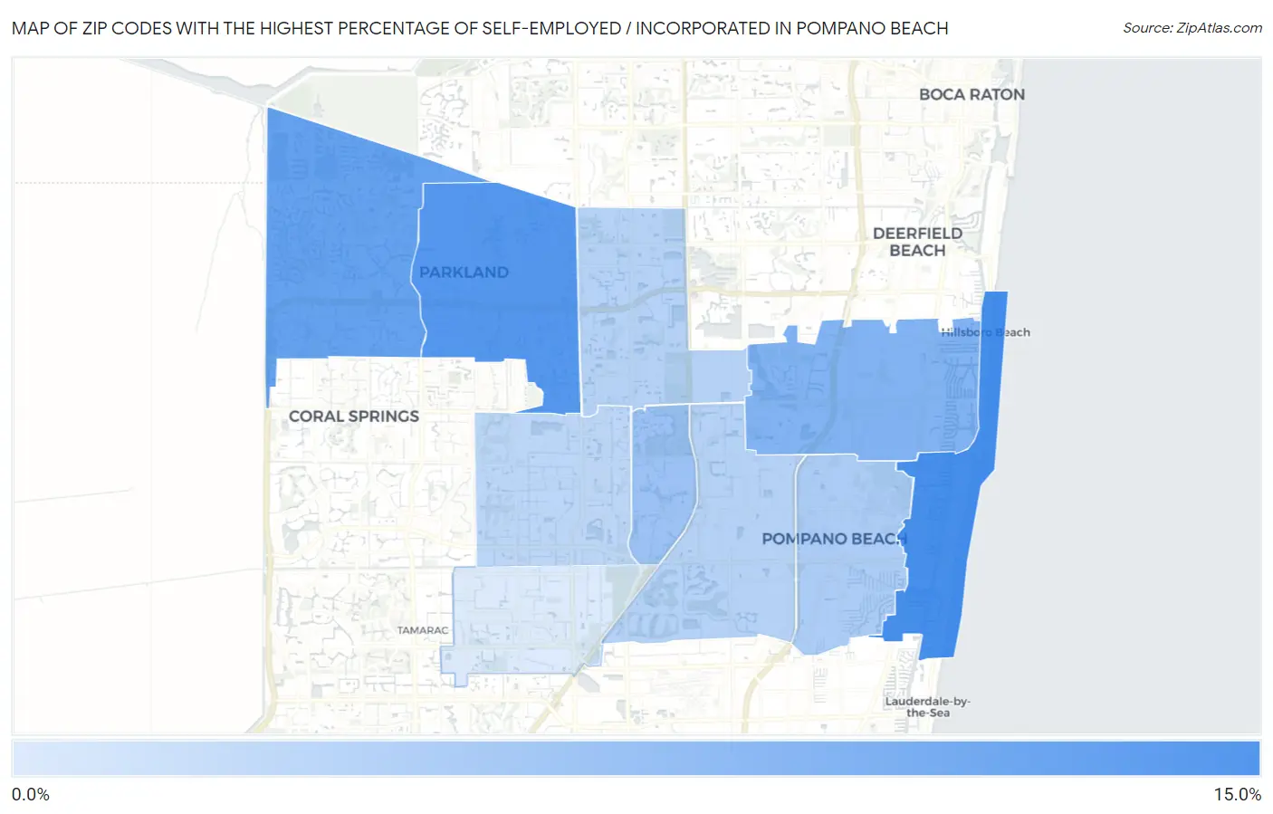 Zip Codes with the Highest Percentage of Self-Employed / Incorporated in Pompano Beach Map