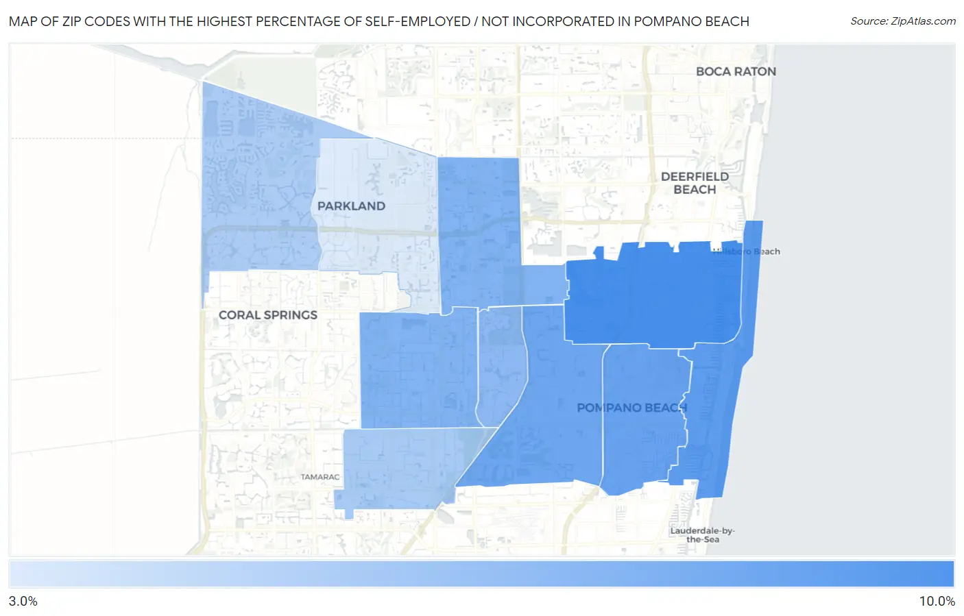 Zip Codes with the Highest Percentage of Self-Employed / Not Incorporated in Pompano Beach Map