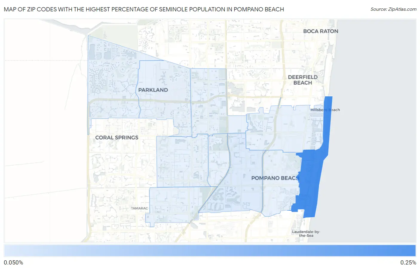 Zip Codes with the Highest Percentage of Seminole Population in Pompano Beach Map