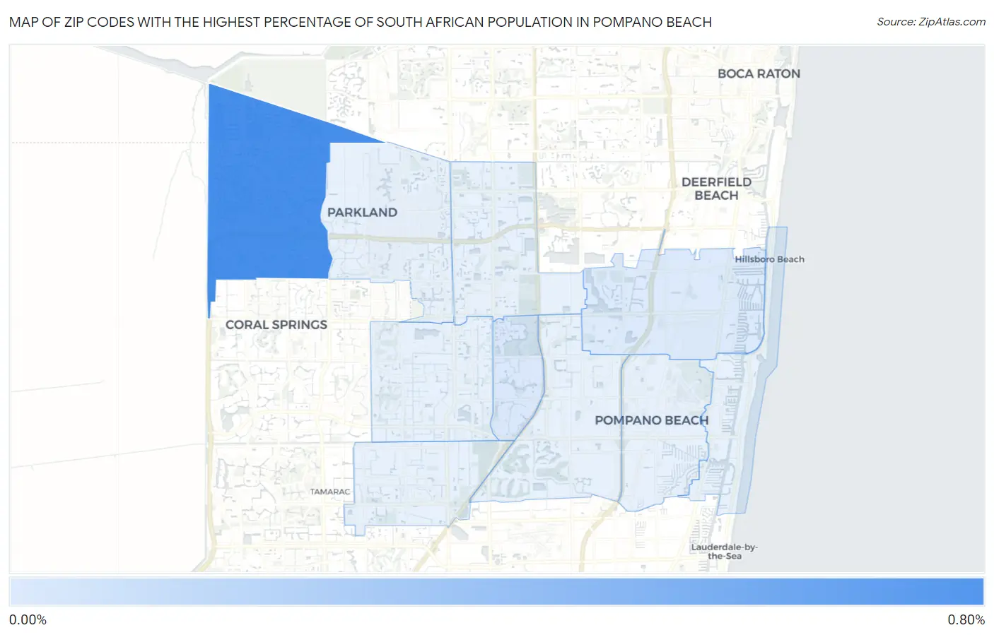 Zip Codes with the Highest Percentage of South African Population in Pompano Beach Map