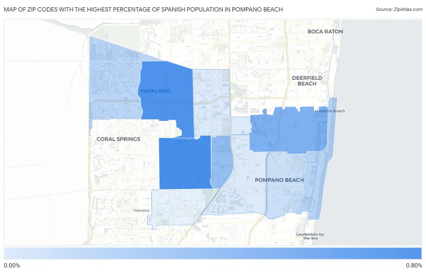 Zip Codes with the Highest Percentage of Spanish Population in Pompano Beach Map