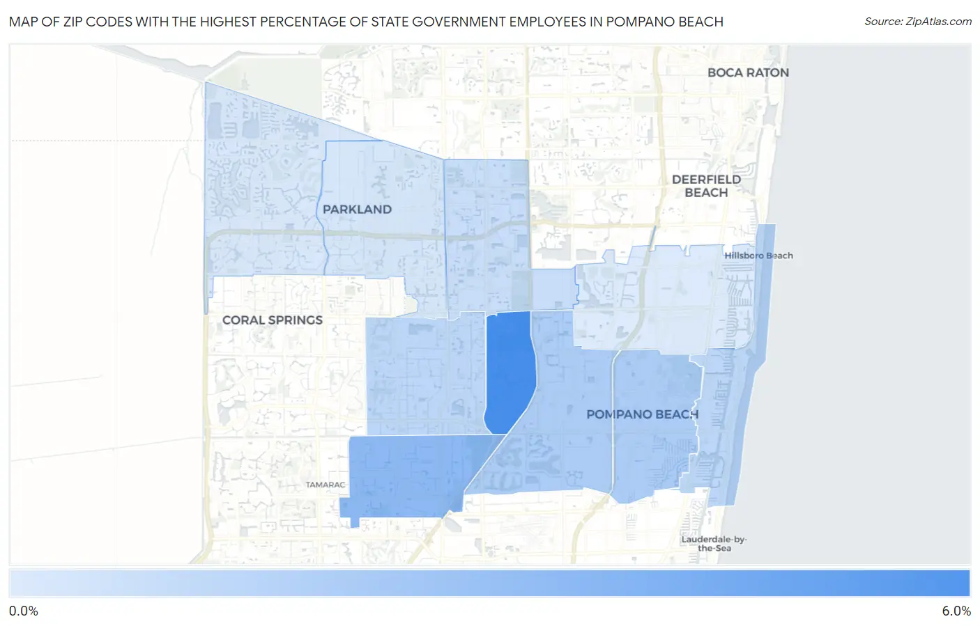 Zip Codes with the Highest Percentage of State Government Employees in Pompano Beach Map