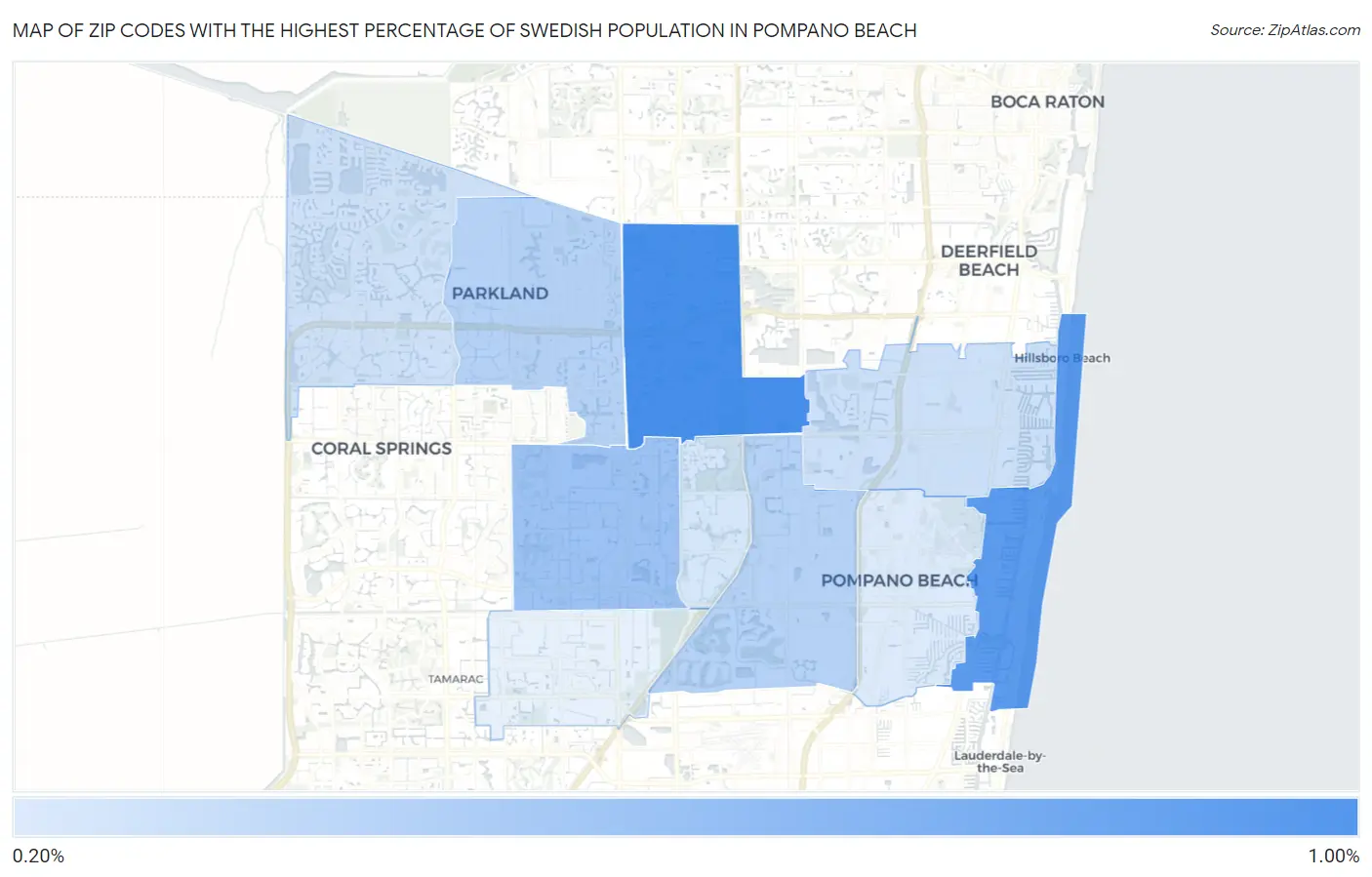 Zip Codes with the Highest Percentage of Swedish Population in Pompano Beach Map