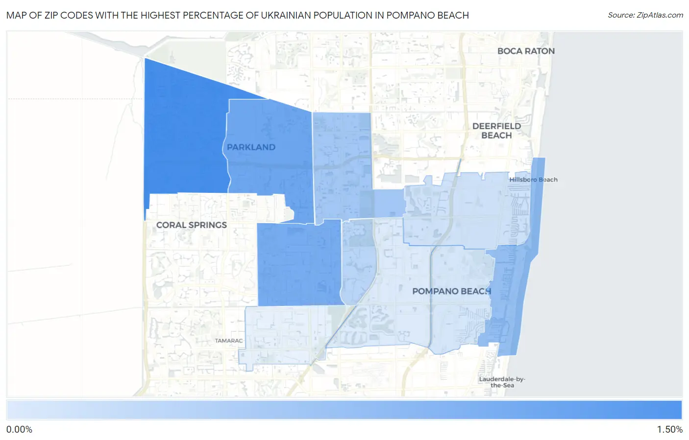 Zip Codes with the Highest Percentage of Ukrainian Population in Pompano Beach Map