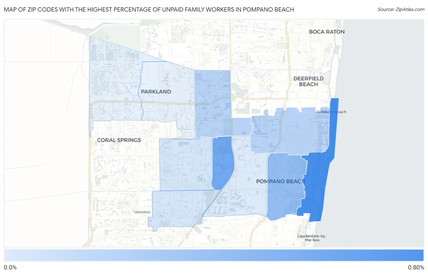 Zip Codes with the Highest Percentage of Unpaid Family Workers in Pompano Beach Map