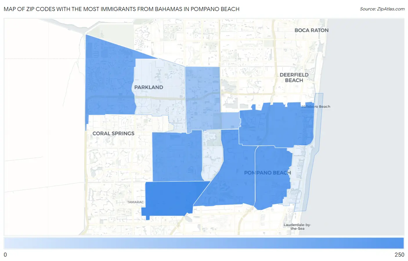 Zip Codes with the Most Immigrants from Bahamas in Pompano Beach Map