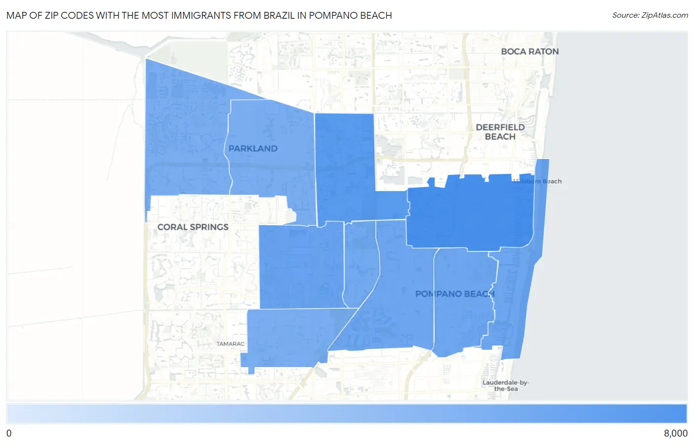 Zip Codes with the Most Immigrants from Brazil in Pompano Beach Map