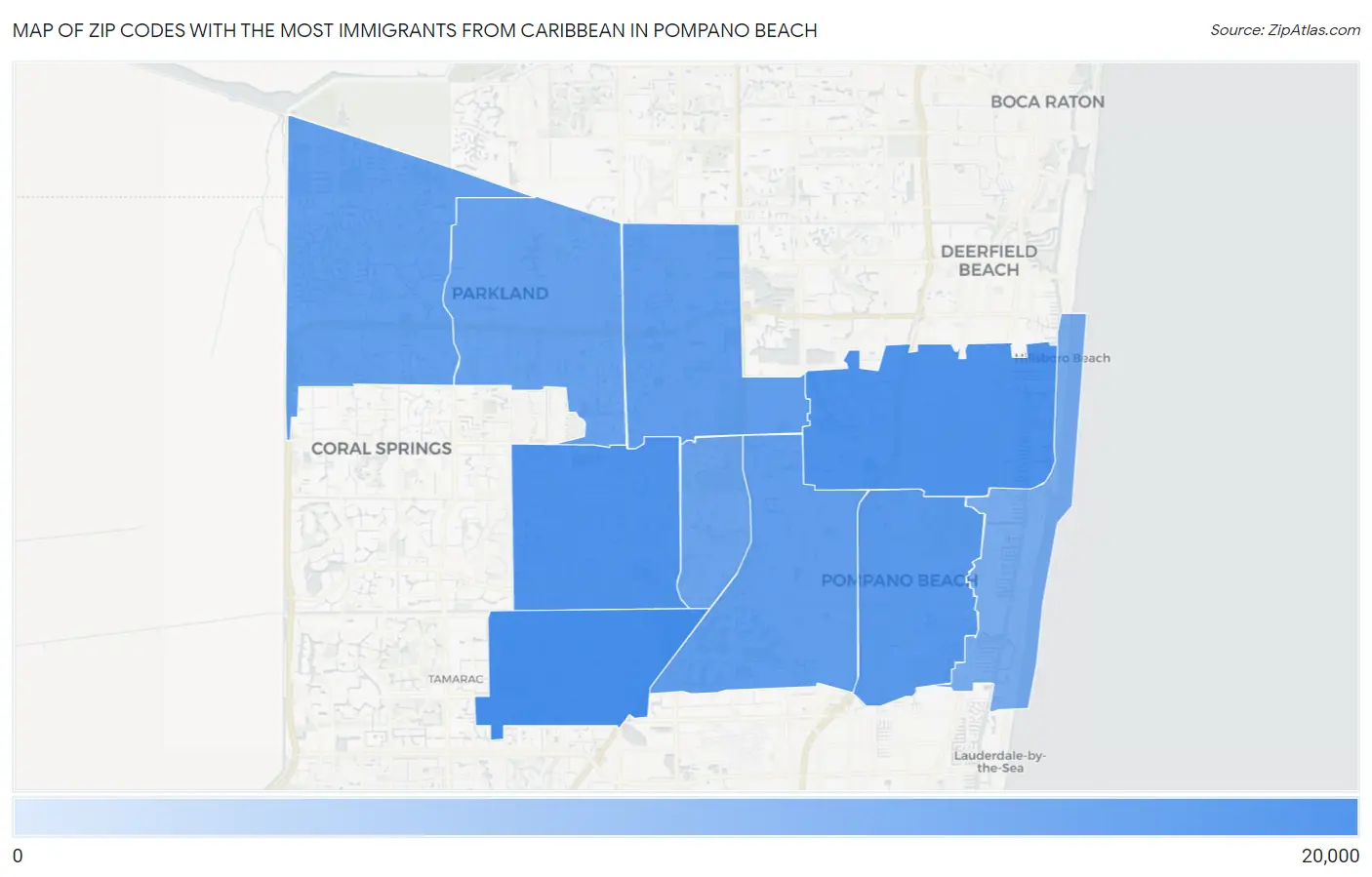 Zip Codes with the Most Immigrants from Caribbean in Pompano Beach Map