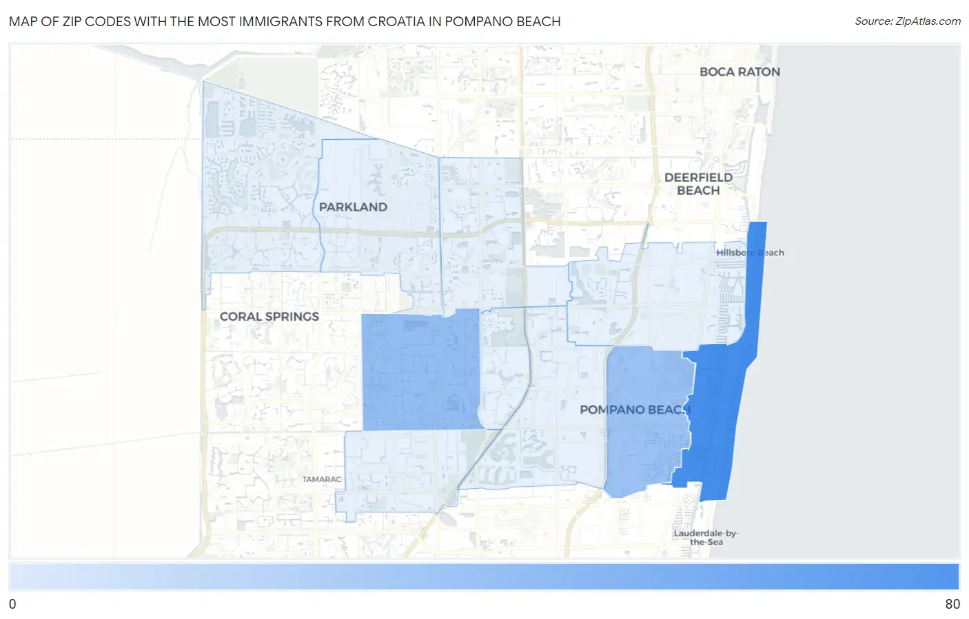 Zip Codes with the Most Immigrants from Croatia in Pompano Beach Map
