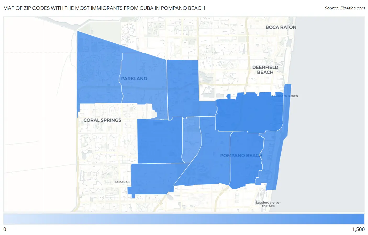 Zip Codes with the Most Immigrants from Cuba in Pompano Beach Map