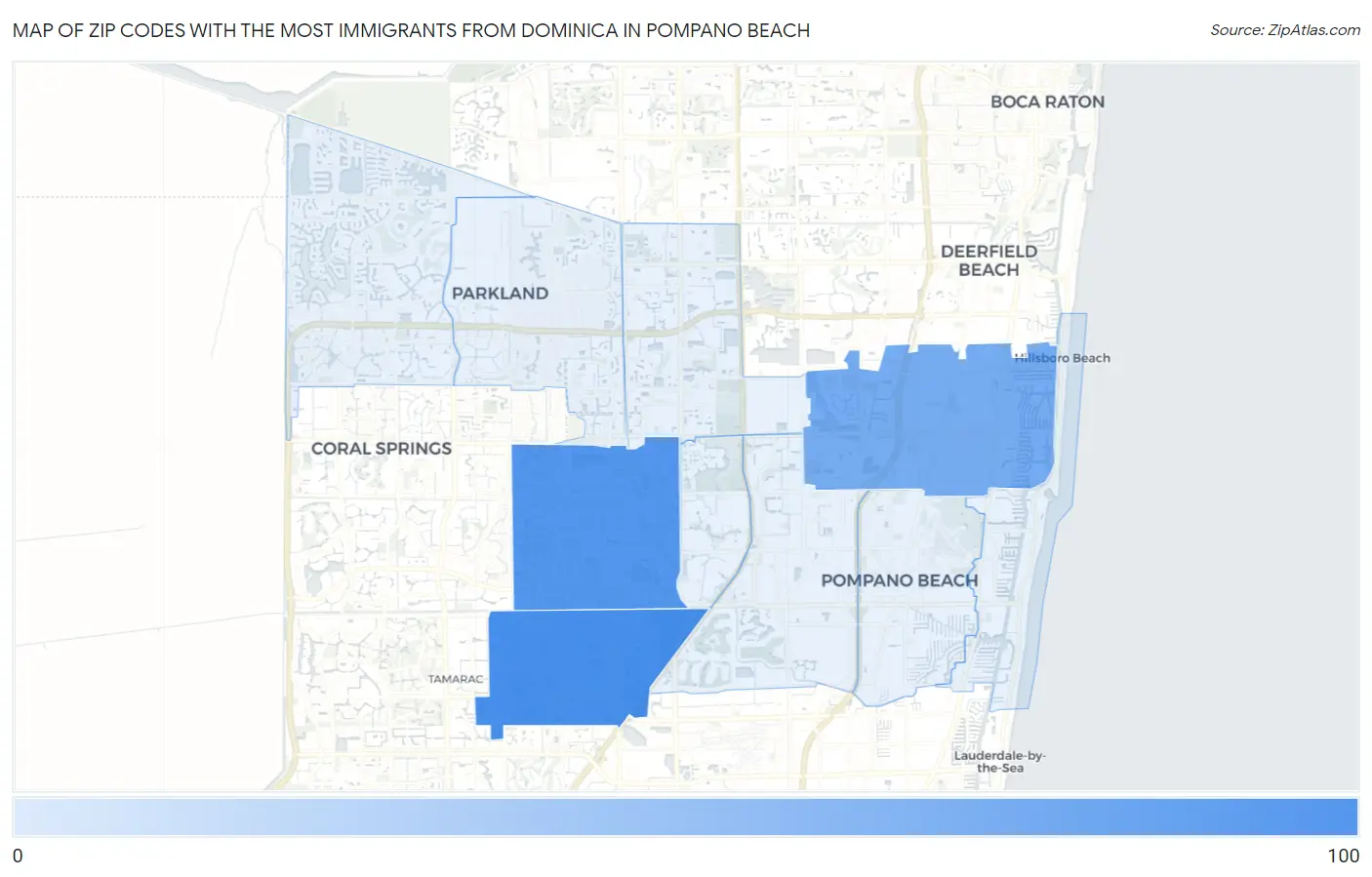 Zip Codes with the Most Immigrants from Dominica in Pompano Beach Map