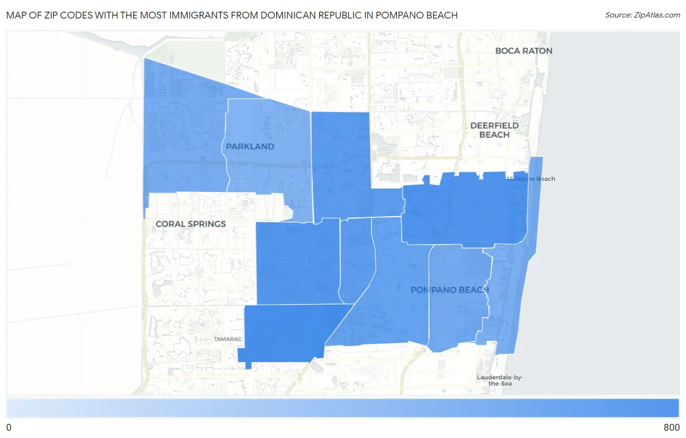 Zip Codes with the Most Immigrants from Dominican Republic in Pompano Beach Map
