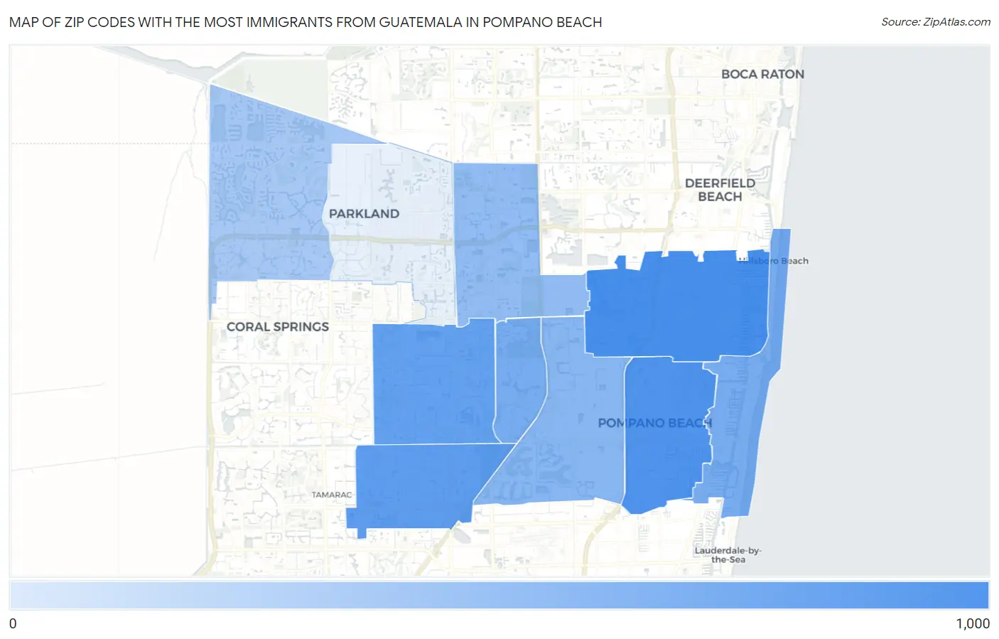 Zip Codes with the Most Immigrants from Guatemala in Pompano Beach Map
