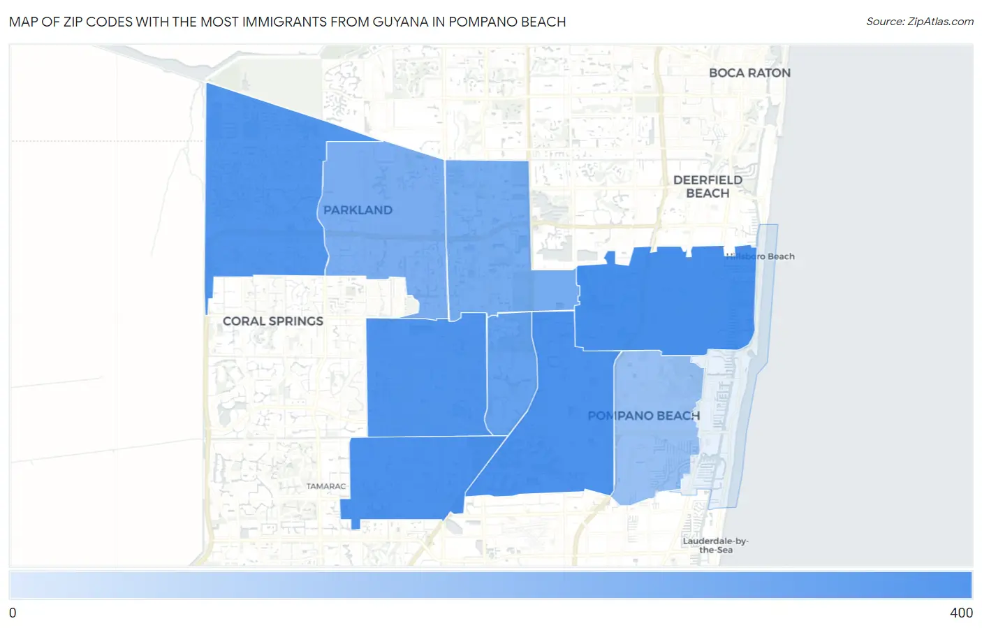 Zip Codes with the Most Immigrants from Guyana in Pompano Beach Map