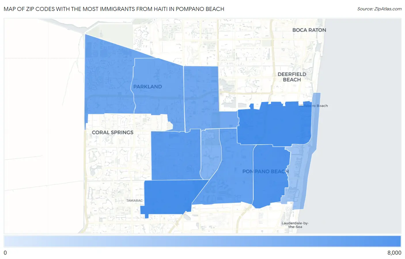 Zip Codes with the Most Immigrants from Haiti in Pompano Beach Map