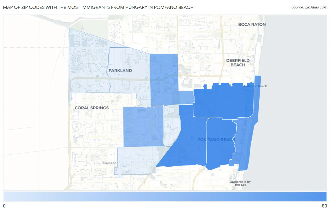 Zip Codes with the Most Immigrants from Hungary in Pompano Beach Map