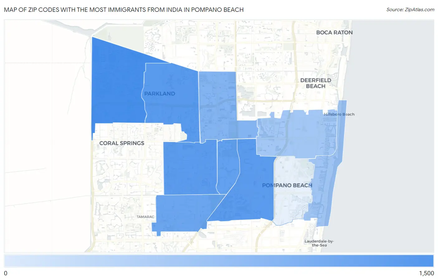 Zip Codes with the Most Immigrants from India in Pompano Beach Map