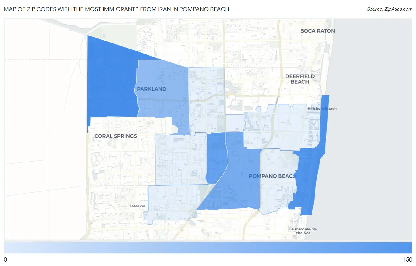 Zip Codes with the Most Immigrants from Iran in Pompano Beach Map