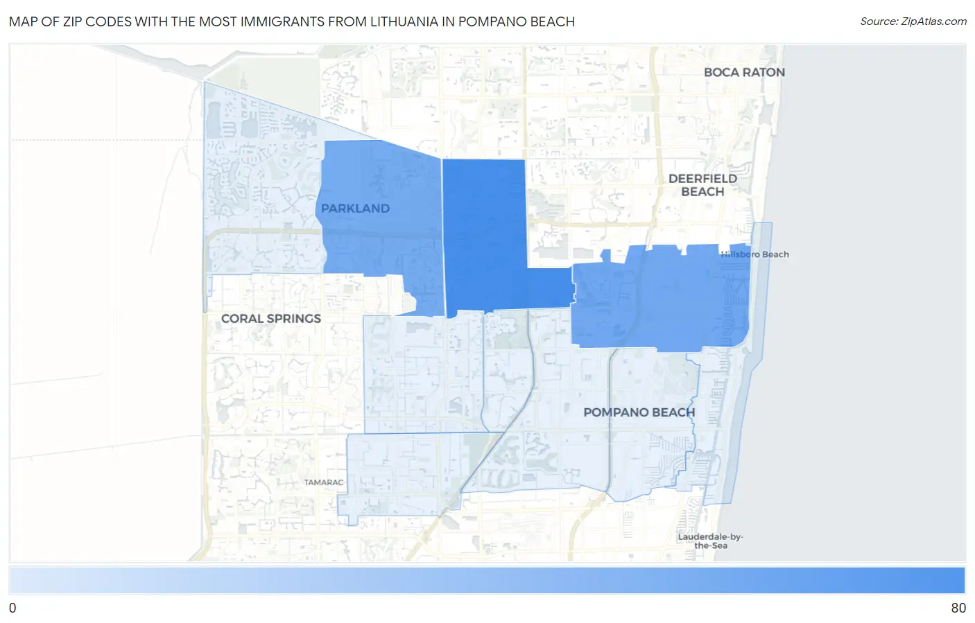Zip Codes with the Most Immigrants from Lithuania in Pompano Beach Map