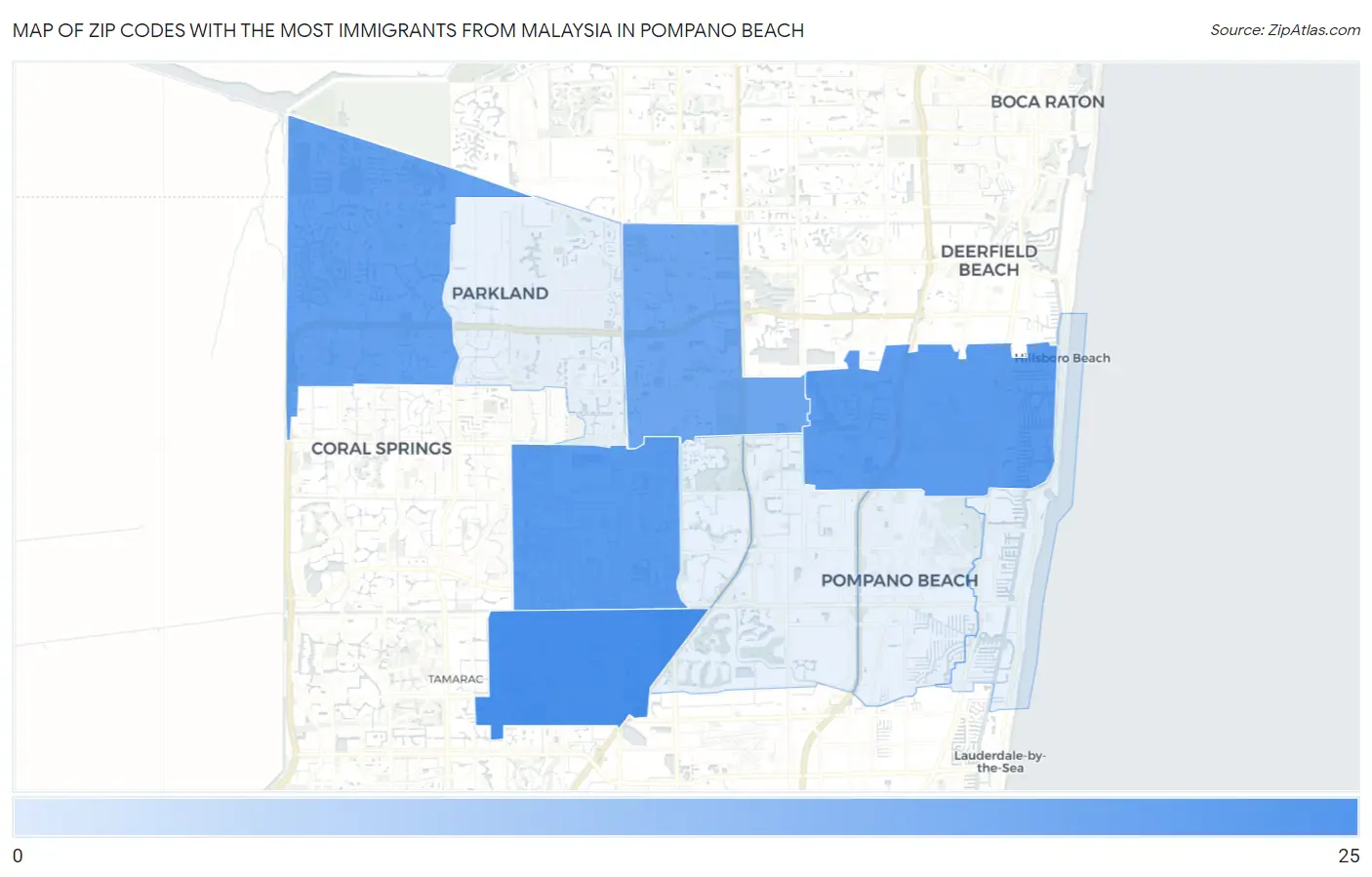 Zip Codes with the Most Immigrants from Malaysia in Pompano Beach Map
