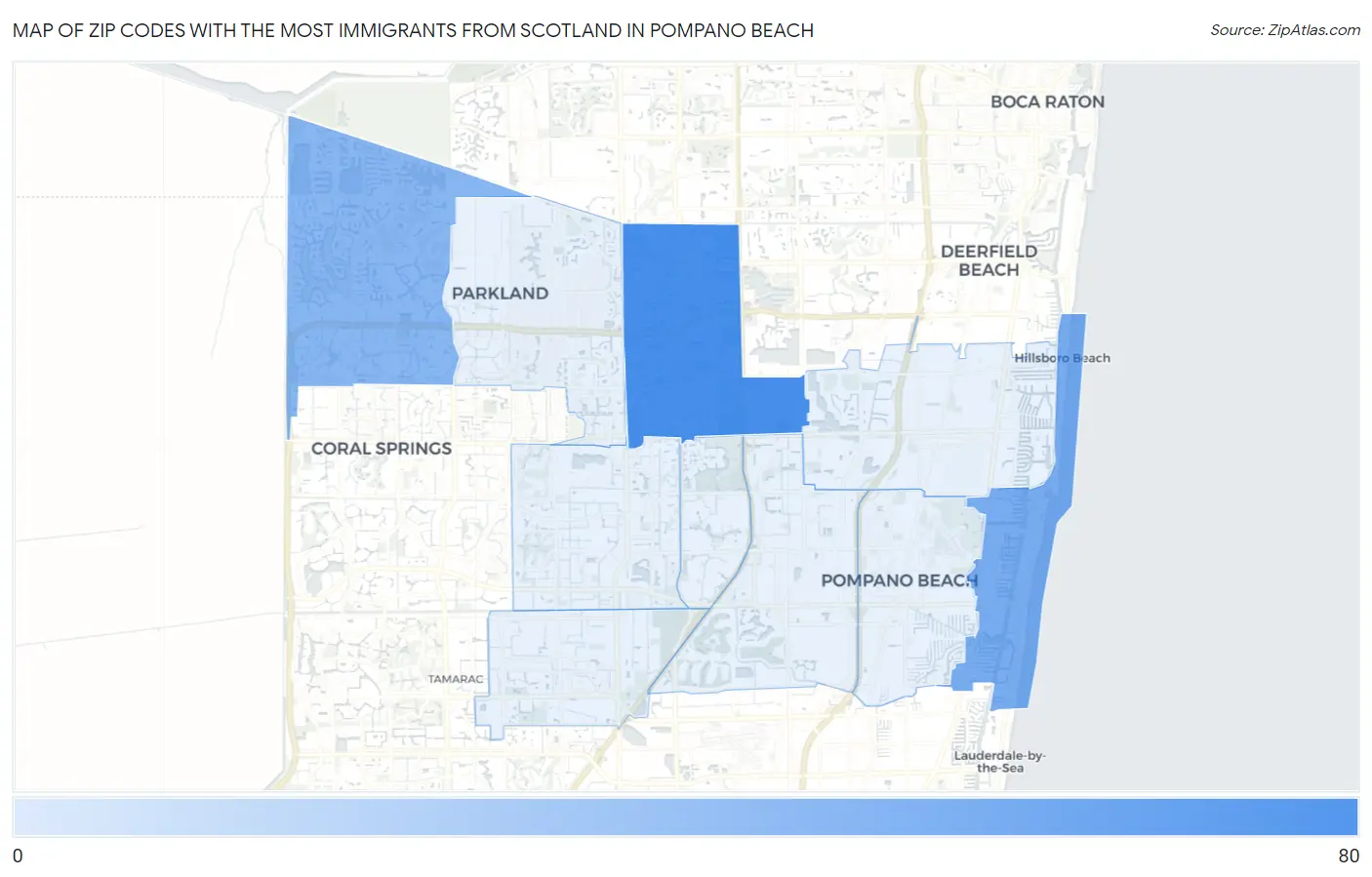 Zip Codes with the Most Immigrants from Scotland in Pompano Beach Map