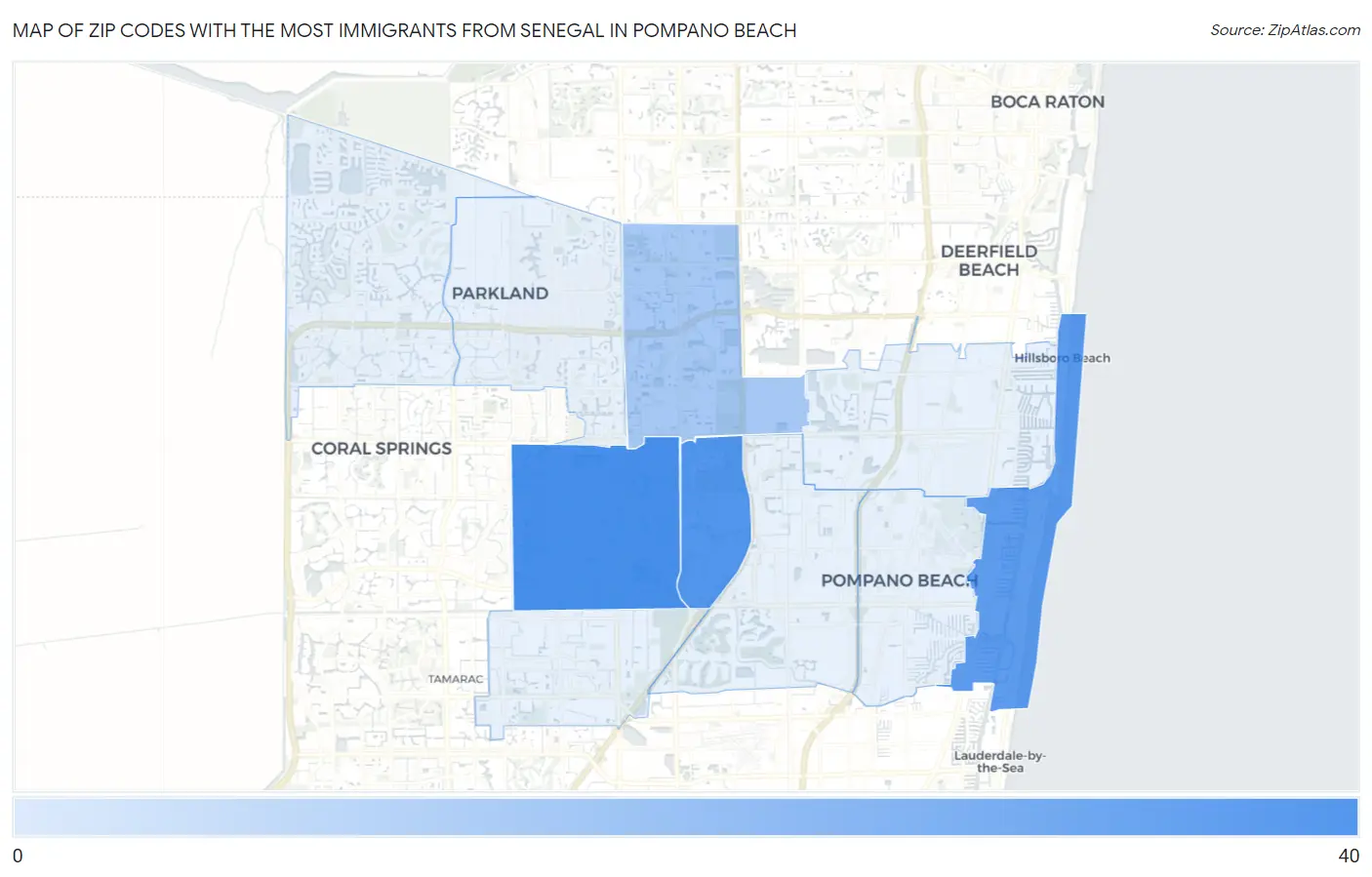 Zip Codes with the Most Immigrants from Senegal in Pompano Beach Map