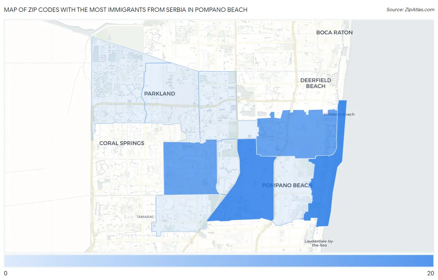 Zip Codes with the Most Immigrants from Serbia in Pompano Beach Map