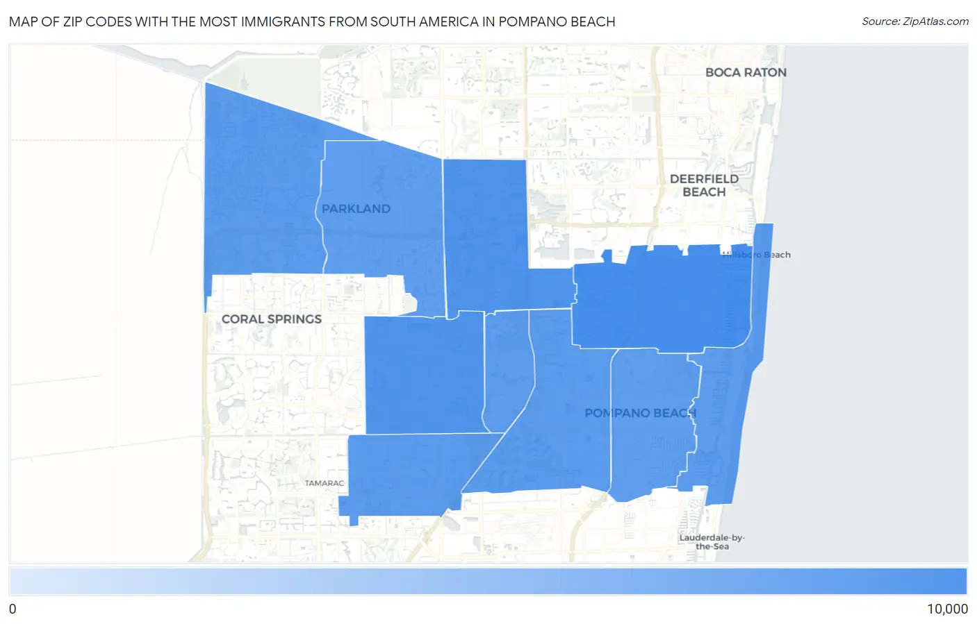 Zip Codes with the Most Immigrants from South America in Pompano Beach Map