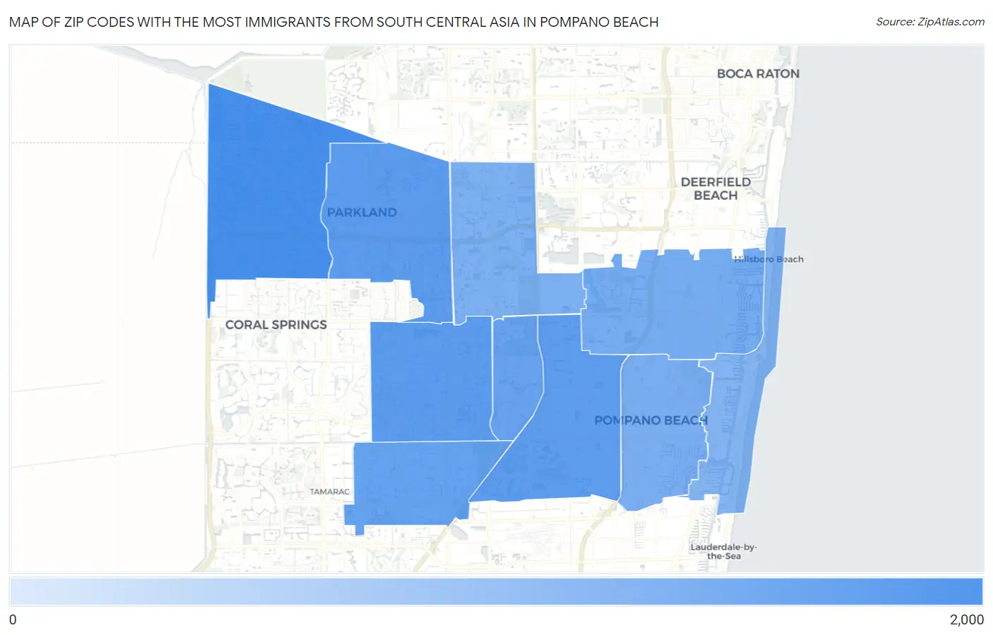 Zip Codes with the Most Immigrants from South Central Asia in Pompano Beach Map