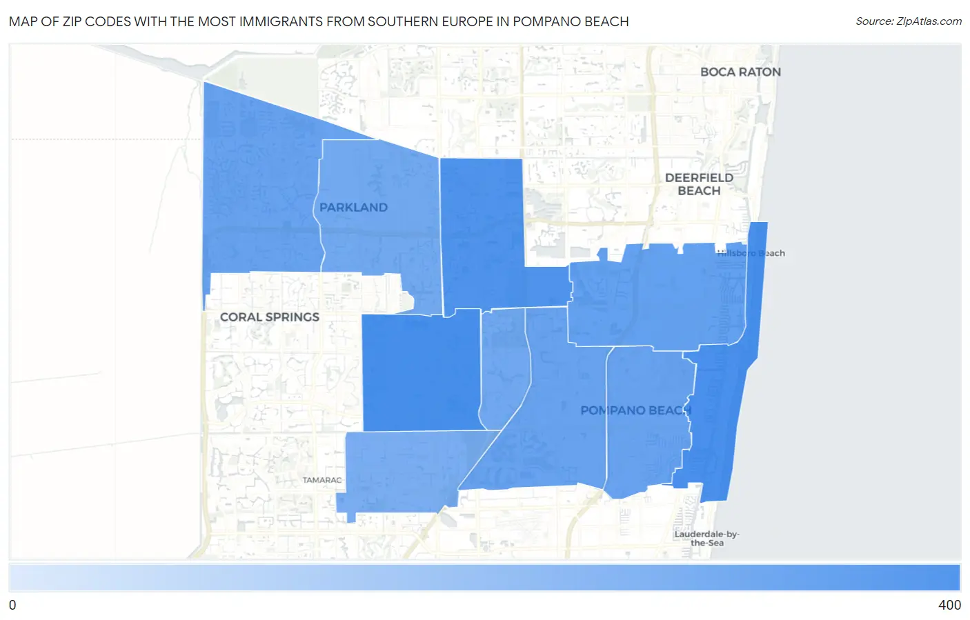 Zip Codes with the Most Immigrants from Southern Europe in Pompano Beach Map