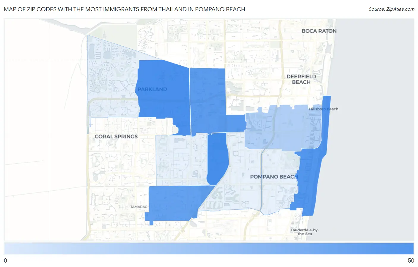 Zip Codes with the Most Immigrants from Thailand in Pompano Beach Map