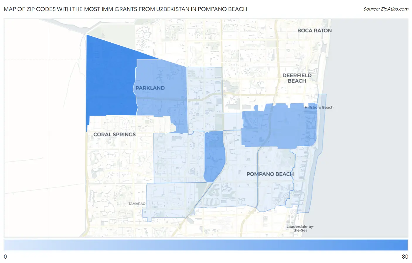 Zip Codes with the Most Immigrants from Uzbekistan in Pompano Beach Map