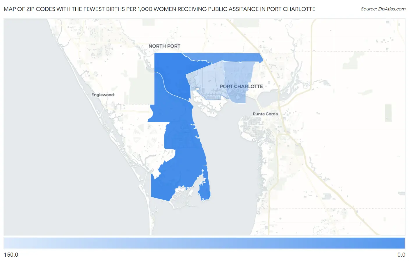Zip Codes with the Fewest Births per 1,000 Women Receiving Public Assitance in Port Charlotte Map