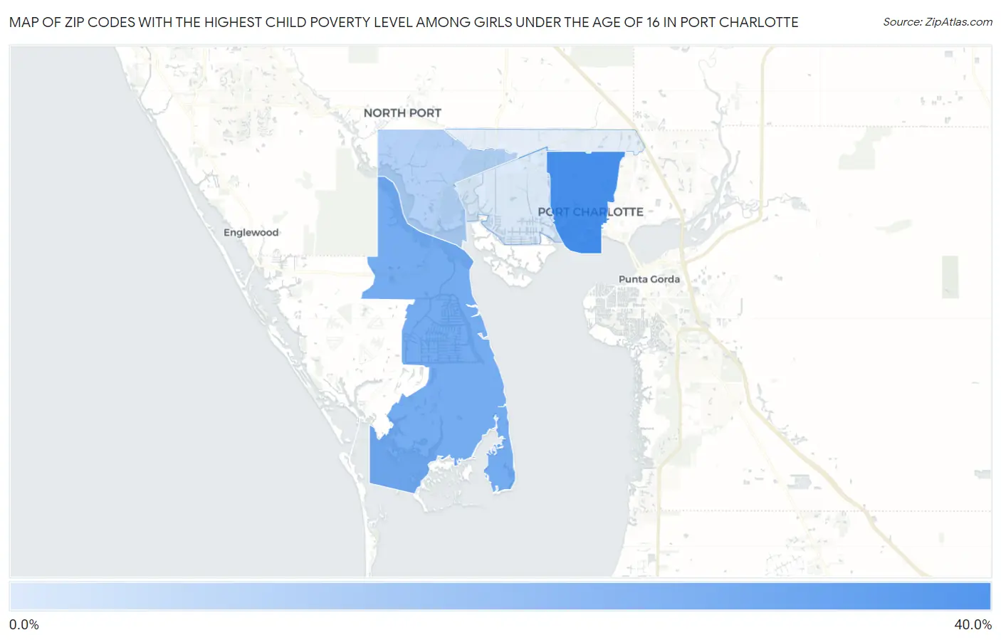 Zip Codes with the Highest Child Poverty Level Among Girls Under the Age of 16 in Port Charlotte Map