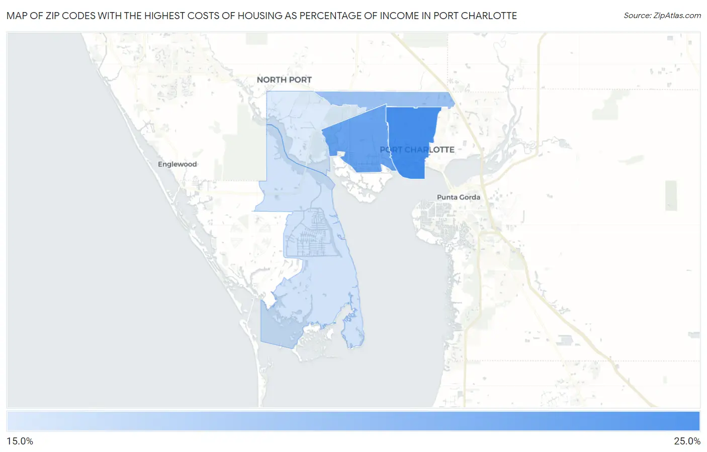 Zip Codes with the Highest Costs of Housing as Percentage of Income in Port Charlotte Map